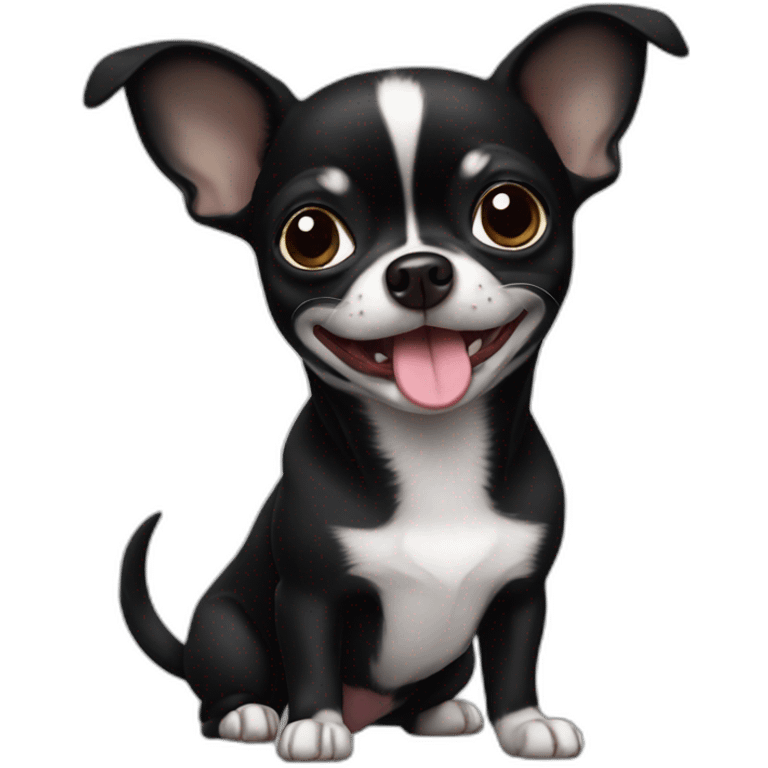 black chihuahua with white breast shows tongue emoji