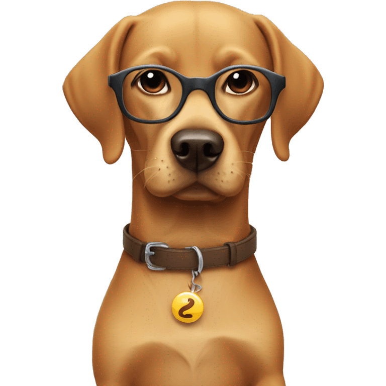 a big Labrador in glasses holding a small dachshund dog emoji