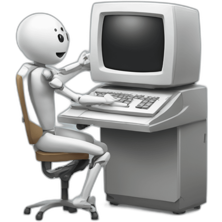 Anthropomorphic computer with arms and legs doing something random emoji