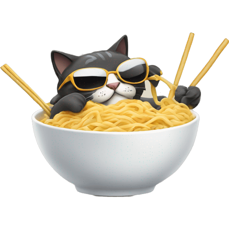 cat with sunglasses eating noodles  emoji