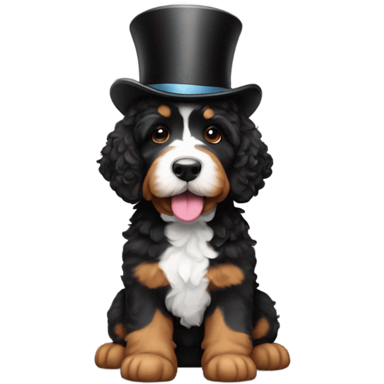 Bernedoodle with top hat emoji