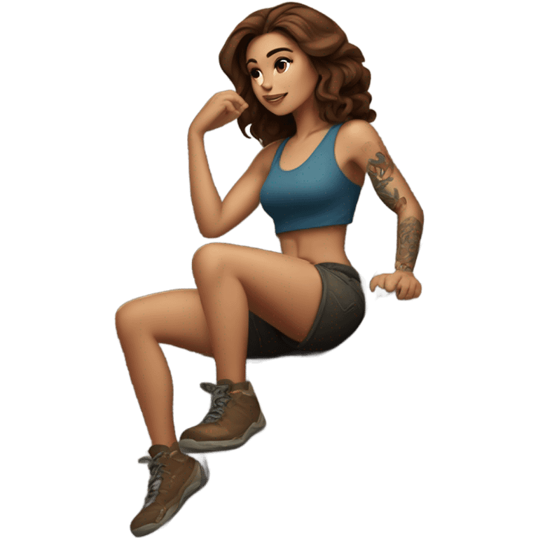 Beautiful tattooed woman brown hair climbing rocks emoji