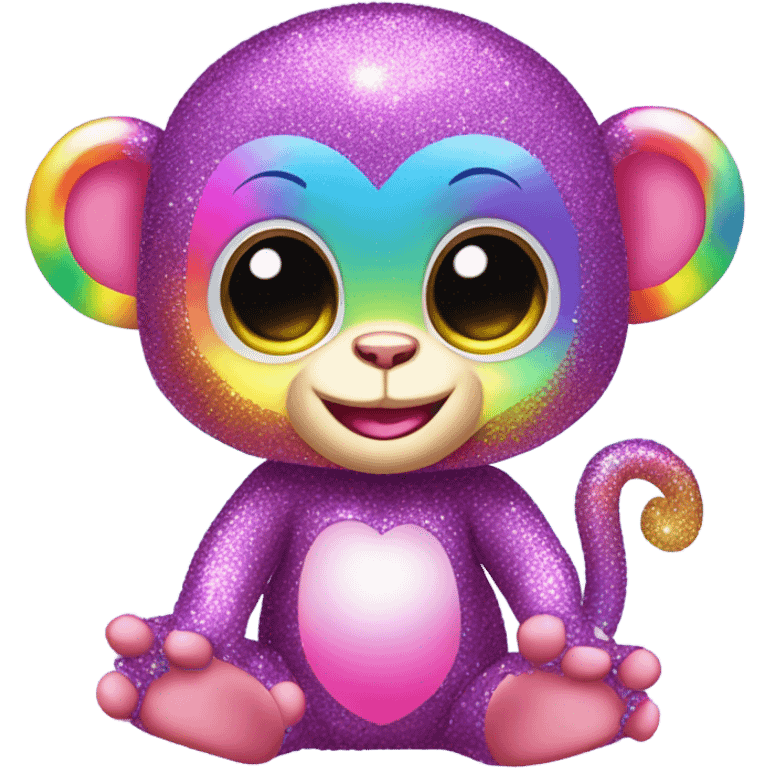 Lisa frank sparkly rainbow baby monkey with heart emoji