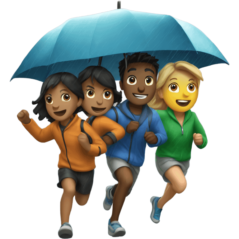 4 friends running and playing in the rain emoji