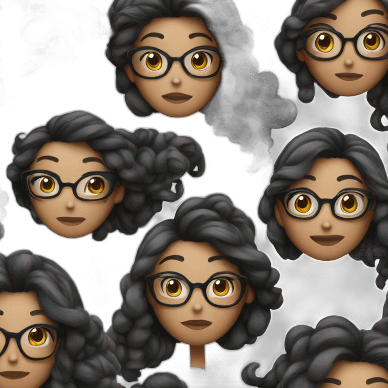 une fille avec de long cheveux noir lisse, et avec des lunette (en forme de carrer un peu déformé) assez grosse comparer a ça tête , portant un pull noir emoji