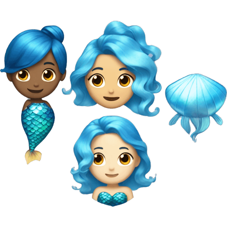 Blue pearl with blue mermaid with blue hair and blue tail with star earrings and star hair clips  emoji