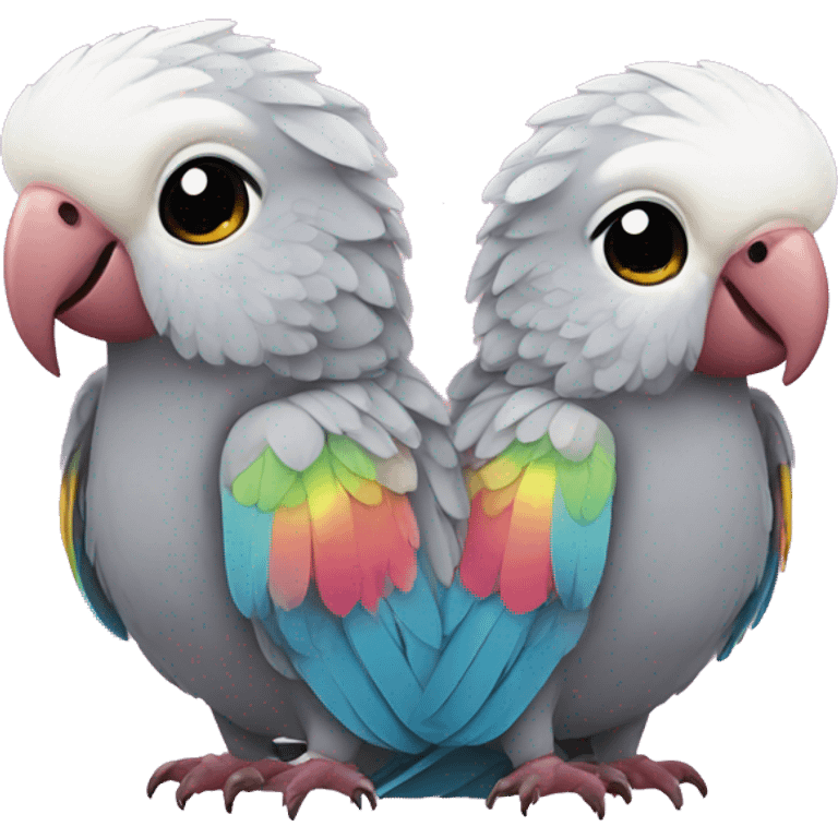 2 Pink and grey parakeets with rainbow wings  emoji