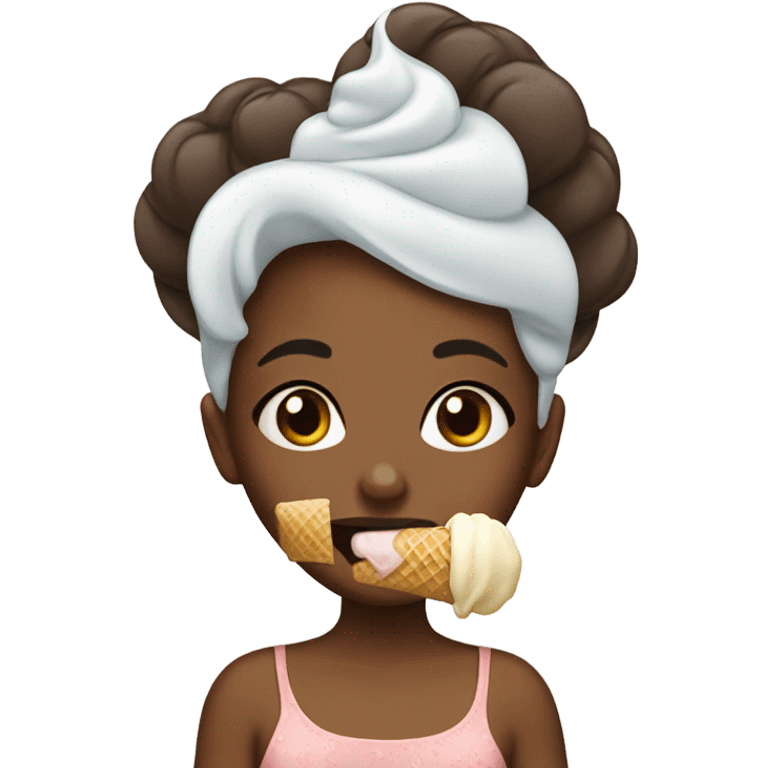 brown girl eating ice cream with lashes on emoji