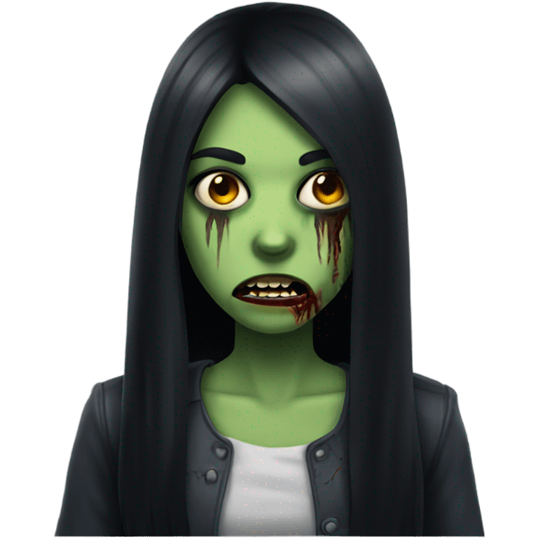 girl zombie with black long hair with teeth and serious face  emoji