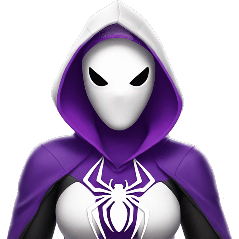 spider gwen wearing a mask and hood purple and white iphone emoji