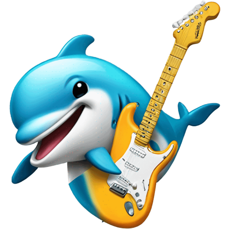 Dolphin with sun shades playing a fender Stratocaster emoji