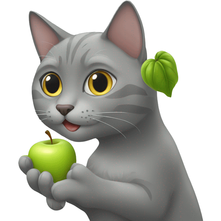 gray cat eating apple emoji