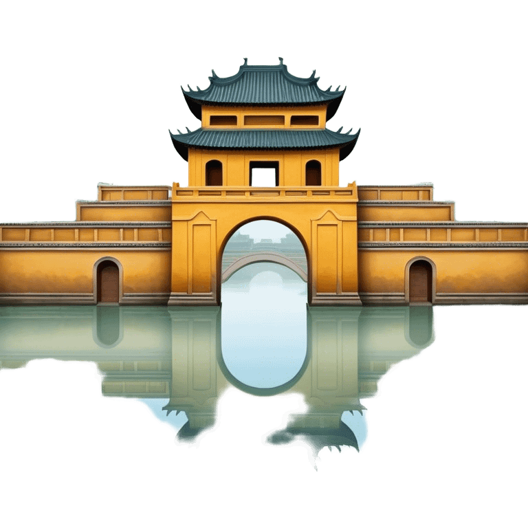 Cinematic Realistic Imperial City of Hue Landmark Emoji, capturing the ancient citadel’s weathered walls, intricate gates, and traditional Vietnamese architecture, surrounded by a misty, tranquil moat. emoji