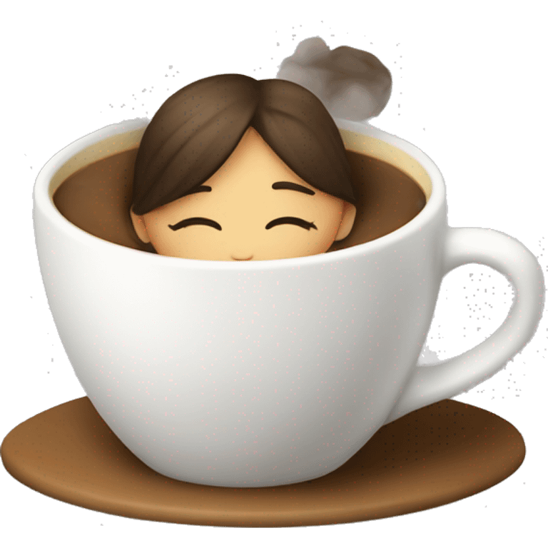 a girl is sleeping in a cup of coffe emoji