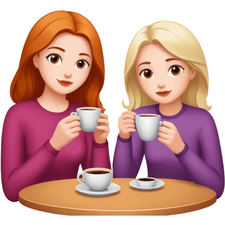 Cinematic realistic girlfriends sitting drinking coffee in a homely atmosphere emoji