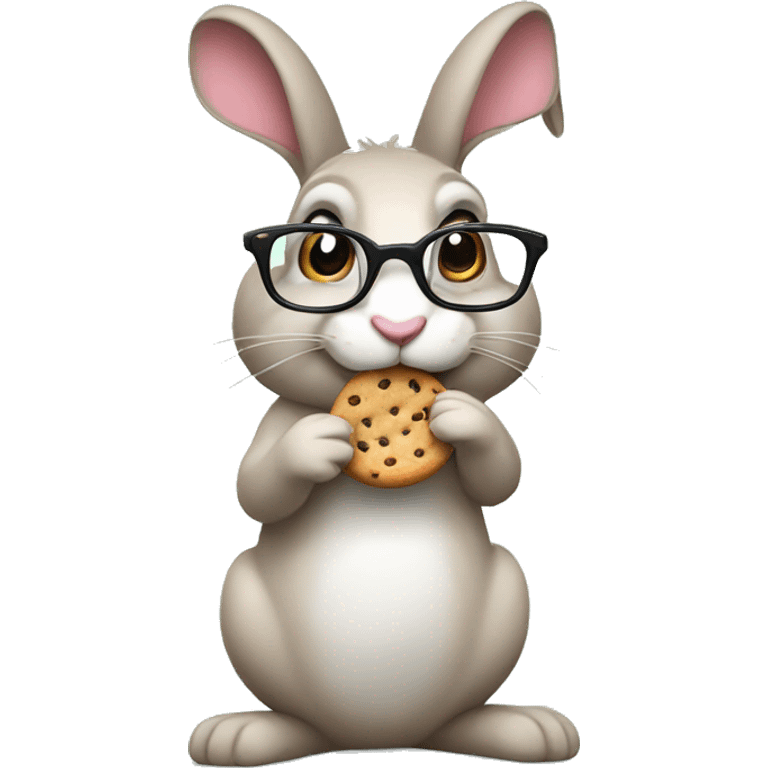 A rabbit with glasses and eating a cookie emoji