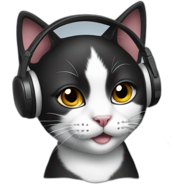 black and white cat wearing a headset emoji