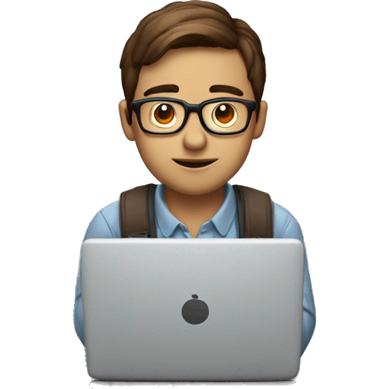 male nerd with brown hair waiting in front of laptop emoji