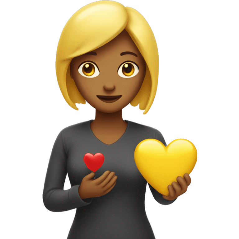 Yellow women holds heart in her hand emoji