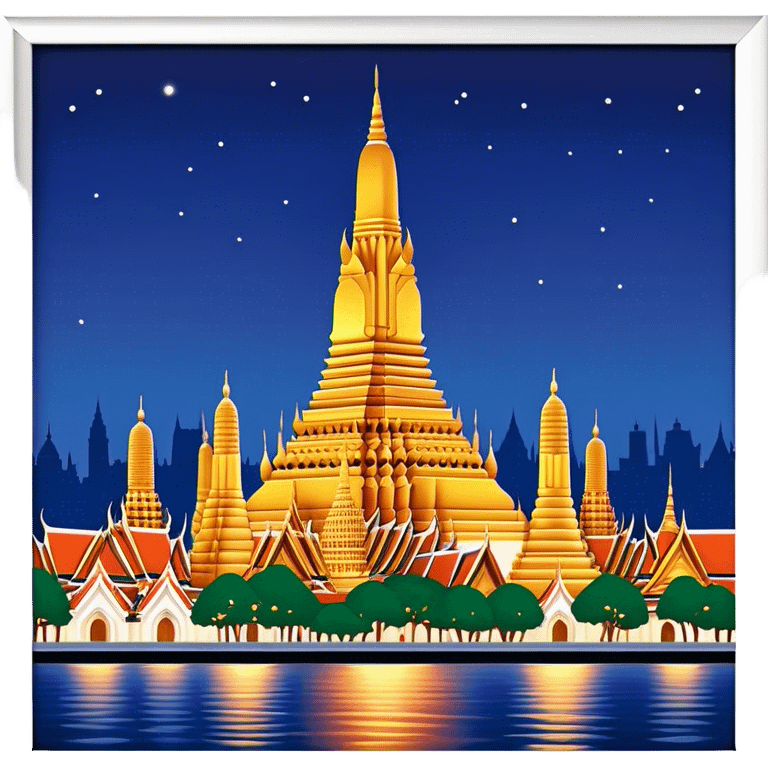 Cinematic Realistic Wat Arun Landmark Emoji, depicted with majestic temple spires illuminated against twilight rendered with intricate detail and soft, ethereal lighting. emoji