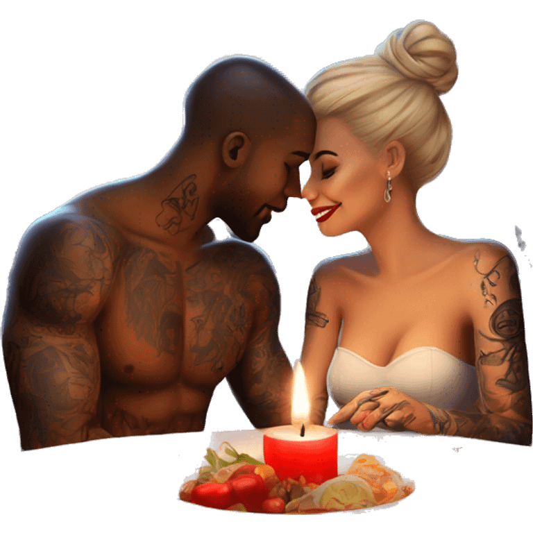 romantic candle light dinner for beautiful tattooed couple emoji