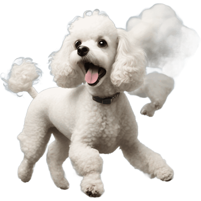 White poodle carried away by tornado emoji