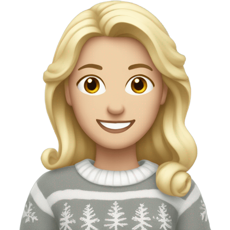 Happy white woman with blonde hair and white christmas jumper  emoji