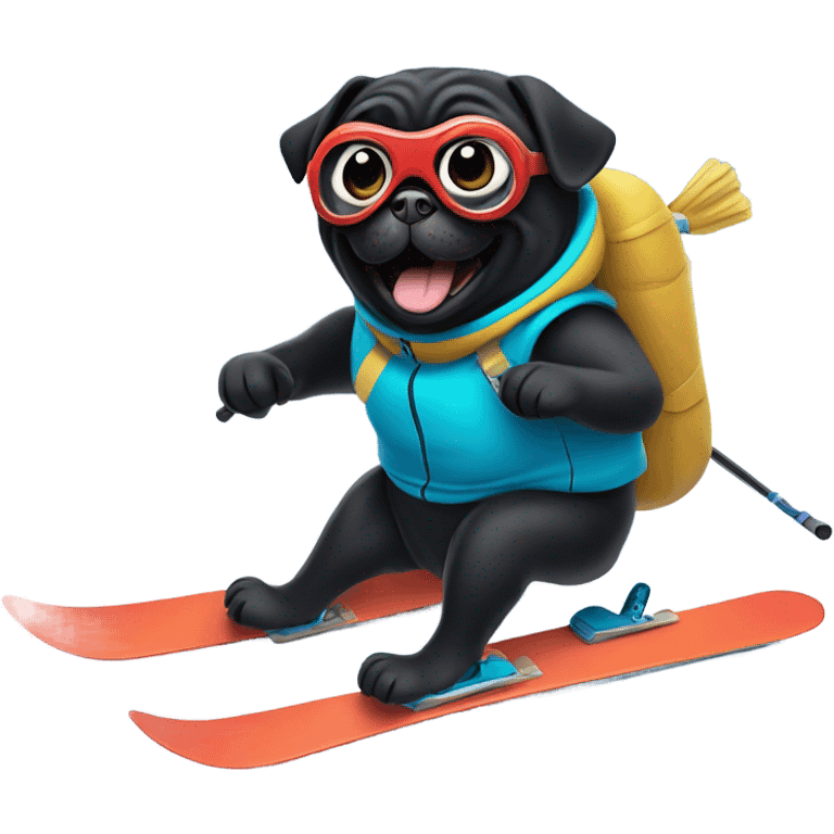 Black pug skiing emoji