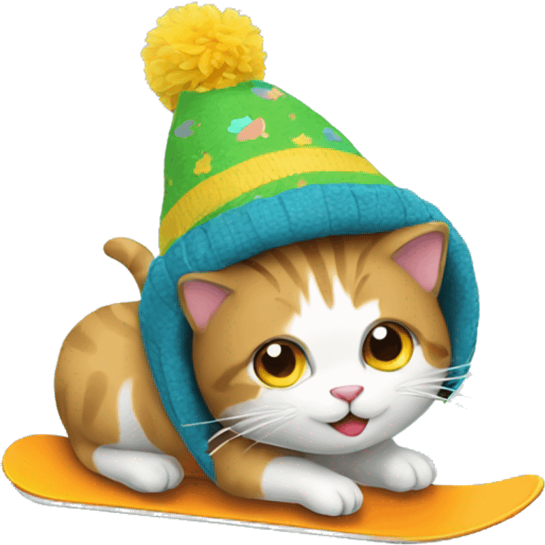 cat snowboarding birthday hat emoji