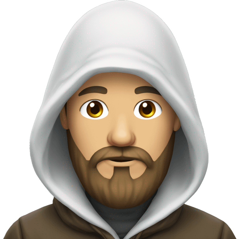 Russian man with beard in a hood covered with snow emoji