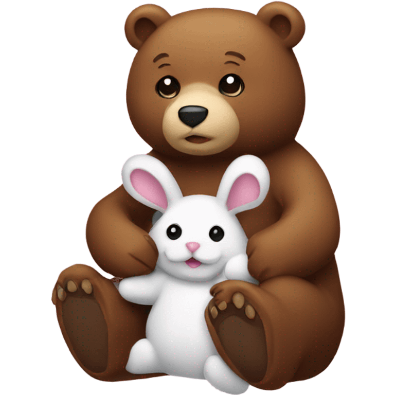 Bear holding bunny close to moith emoji