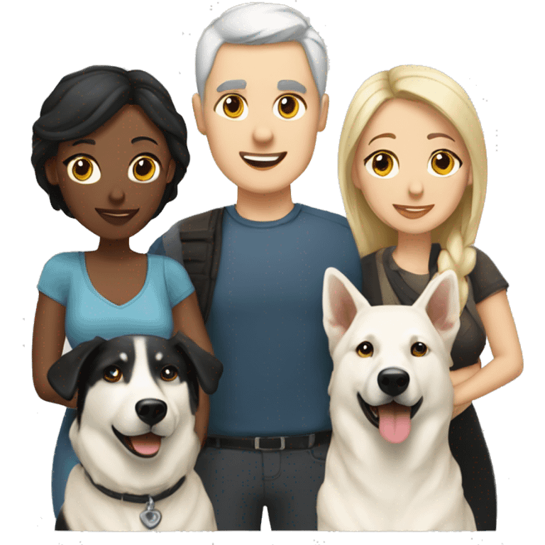 Wife and husband with two white shepherd and one black labrador retriever emoji