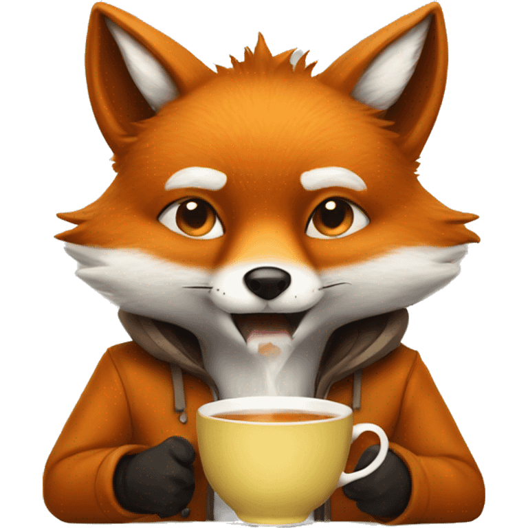 a fox with hot tea emoji