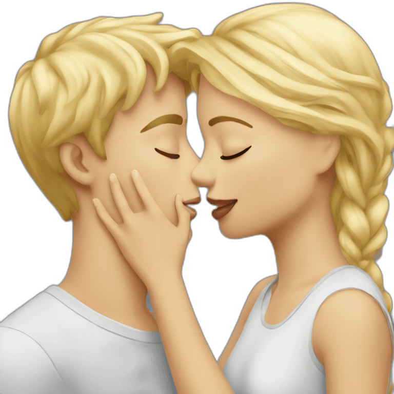 Blond boy kissing a blonde girl emoji