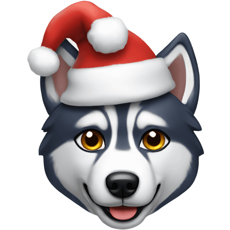 Husky wearing a santa hat emoji