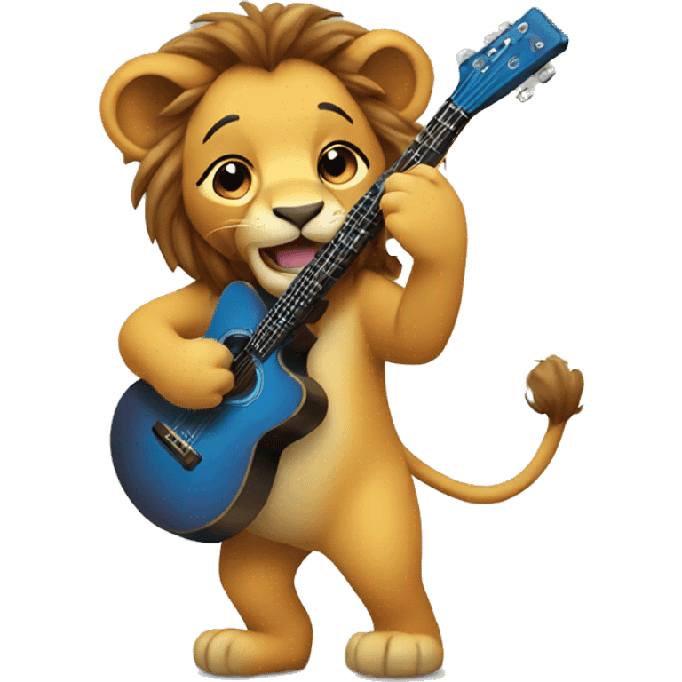 Cute lion playing guitar emoji