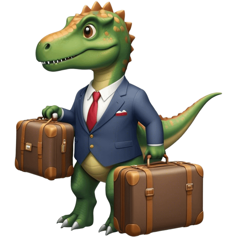 office Dinosaur in a suit, a huge luggage full of papers, trip emoji