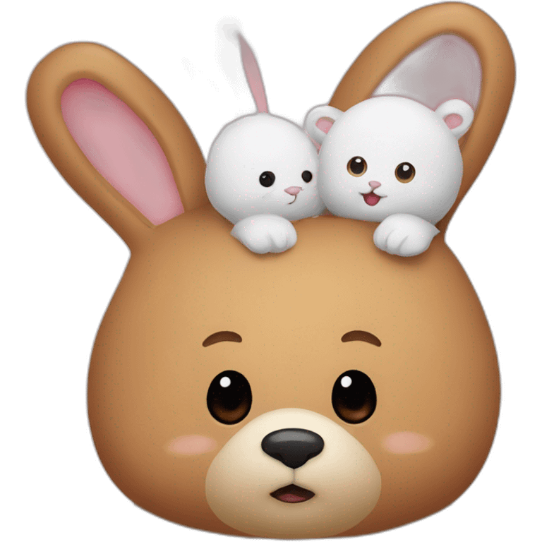 bear hiding behind a bunny emoji