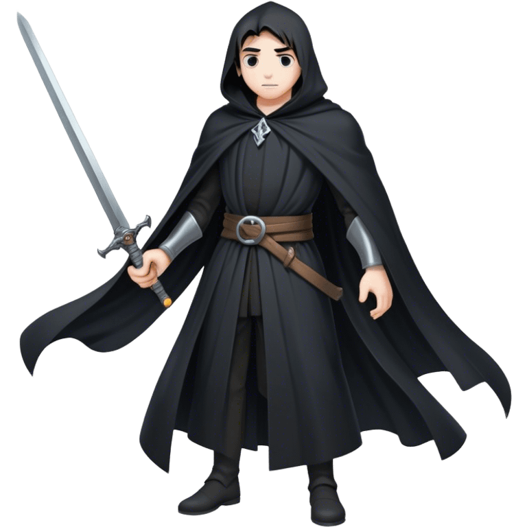 A lone swordsman in a flowing black cloak,  emoji