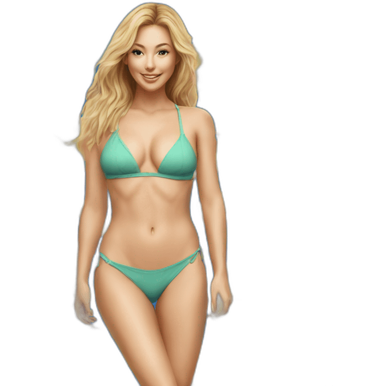 Sexy pose soft-fit Caucasian woman bikini (beach body) bed emoji