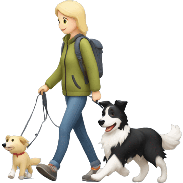 border collie dog walking with his owner walking with his blond owner emoji