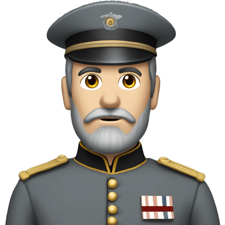 1860s soldier in a grey uniform with butternut color piping and soldier needs to have a full beard  emoji