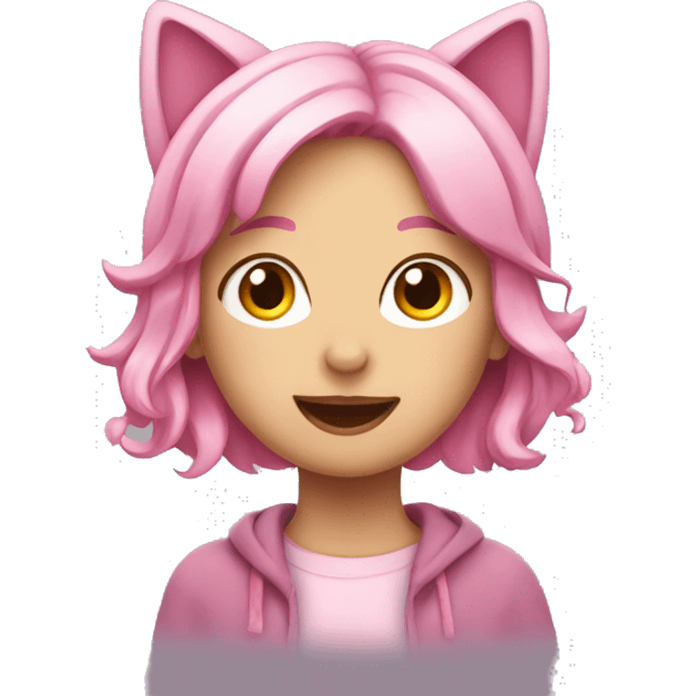 pink haired girl with cat ears waving emoji