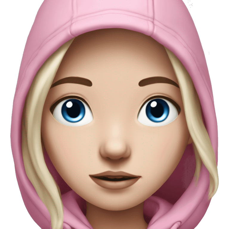 Hyperrealistic pale girl with black hair and blue eyes in a pink hoodie emoji