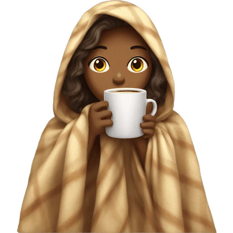 girl inside a blanket drinking coffee eyes closed emoji