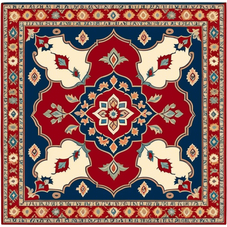 Cinematic Realistic depiction of a richly patterned Turkish carpet, rendered with exquisite details and vibrant colors, set against a soft, warmly lit background that emphasizes its artisanal craftsmanship emoji