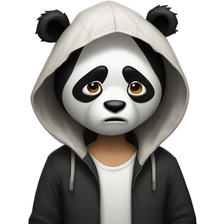 A guy unhappily dressed as a panda emoji