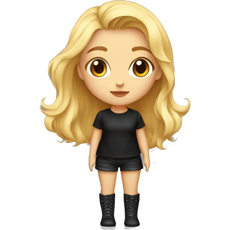 Artist girl with paints blonde beautiful other eye kiss full body and legs. Black shirt emoji