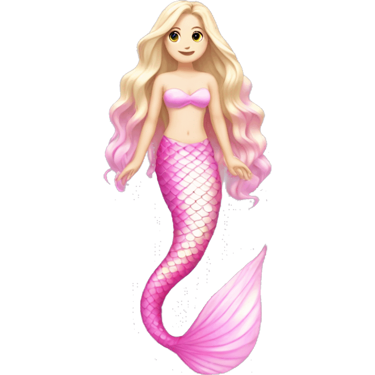 Iridescent mermaid tail full body white girl long hair pink emoji