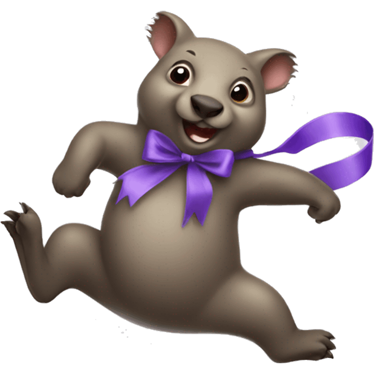 Dancing wombat with a big ribbon emoji